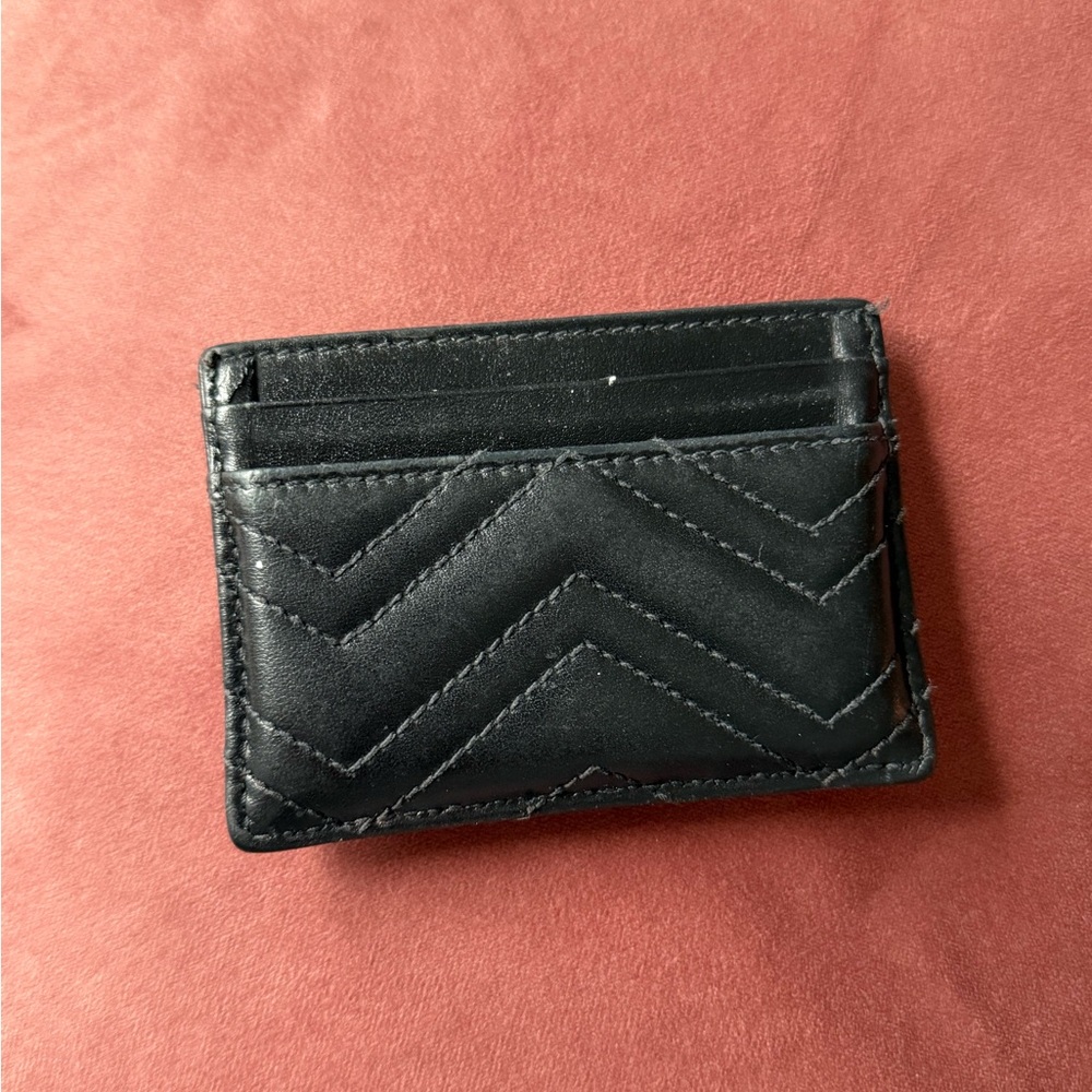 Gucci Black Leather Card Holder with Gold Logo - Picture 3 of 4